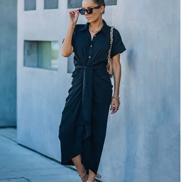 VICI tie front midi shirt dress